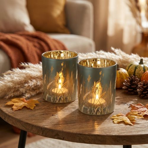 Elegante decoratieve lantaarn met grasmotief voor een gezellige sfeer in huis, 12,5 cm, 2 stuks. | Floristik24.nl