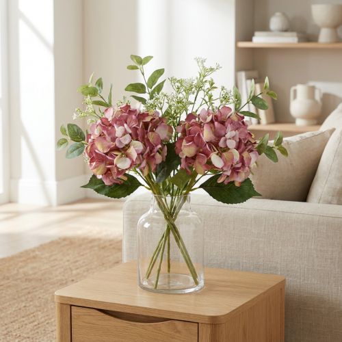 Kunsthortensia Groot Roze Mauve Ø15cm L58cm 2st | Floristik24.nl