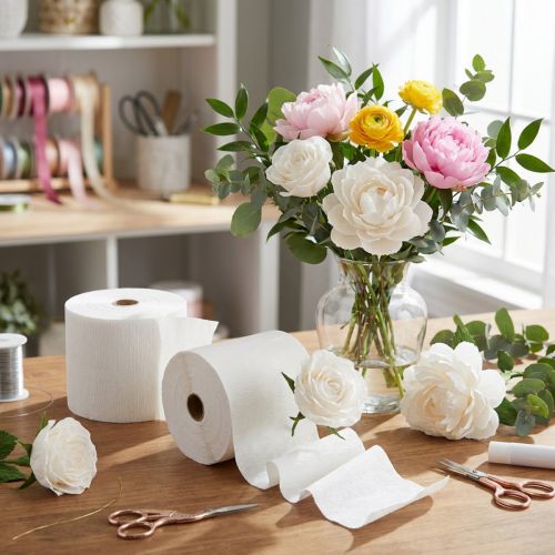 Artikel Bloem crêpe wit B10cm gramgewicht 128g/m² L250cm 2 stuks