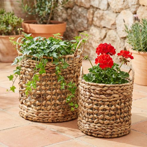 Set van 2 plantenmanden van zeegras en waterhyacint Ø31/26cm - decoratieve mand, bloemenmand, opbergruimte, milieuvriendelijk, natuurlijk | Floristik24.nl