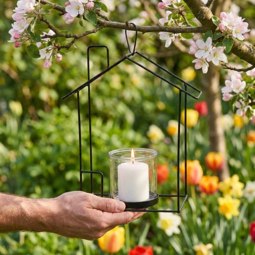 Lantaarn om op te hangen glas metaal decoratief huis zwart H25cm | Floristik24.nl