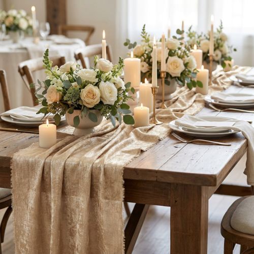 Tafellint goud beige gerafeld vintage B47cm L1,5m | Floristik24.nl