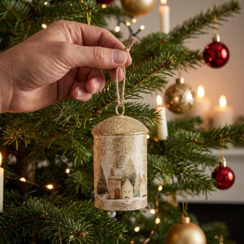 Artikel Bel met winterdorpmotief om op te hangen, 20 cm
