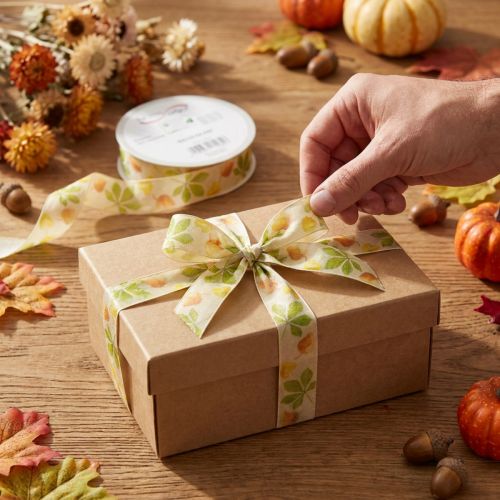 Cadeaulint groen herfstbladeren decolint herfst 25mm 20m | Floristik24.nl