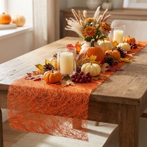 Artikel Deco fleece Sizoweb tafelloper oranje 30cm 5m