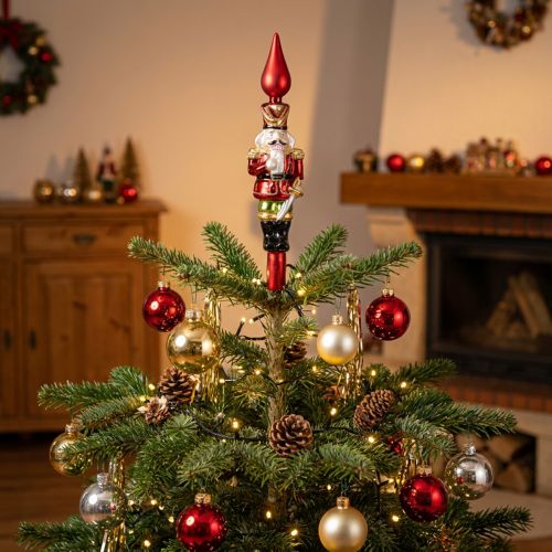 Kerstboomtopper: notenkrakerfiguur in rood, 28 cm, van echt glas. | Floristik24.nl