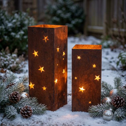 Artikel Kerstkaarsenstandaards, rustieke afwerking, 40/50 cm hoog, set van 2