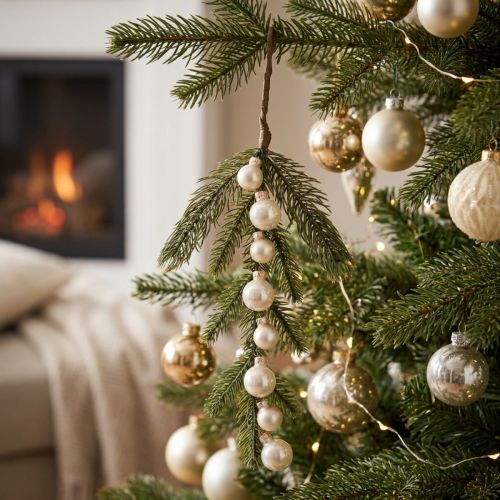 Artikel Kunstmatige dennentak met witte mini-kerstballen, 46 cm, 2 stuks