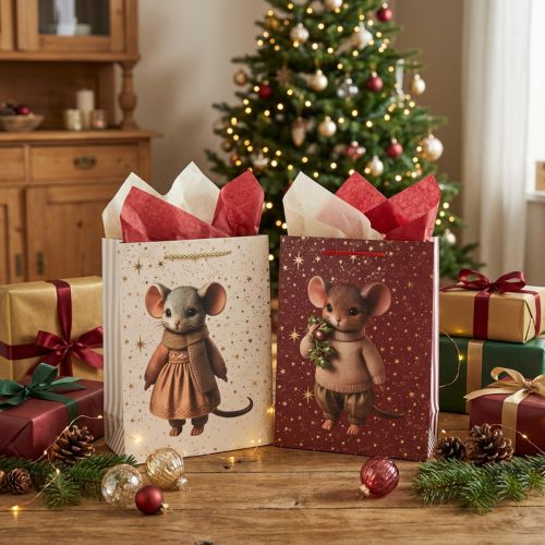 Artikel Cadeautasje met muismotief en sterren voor Kerstmis, 24 cm, 2 stuks