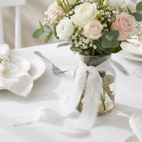 Chiffon lint wit stoffen lint met franjes 40mm 15m | Floristik24.nl
