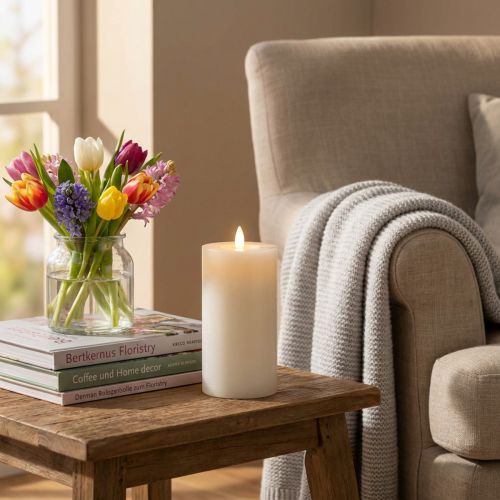 Artikel LED-zuilkaars van echte was in wit met timerfunctie, warm wit, 15 cm