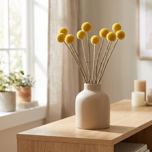 Gedroogde Craspedia-bloemen, geel, 70 cm, decoratief, 10 stuks | Floristik24.nl