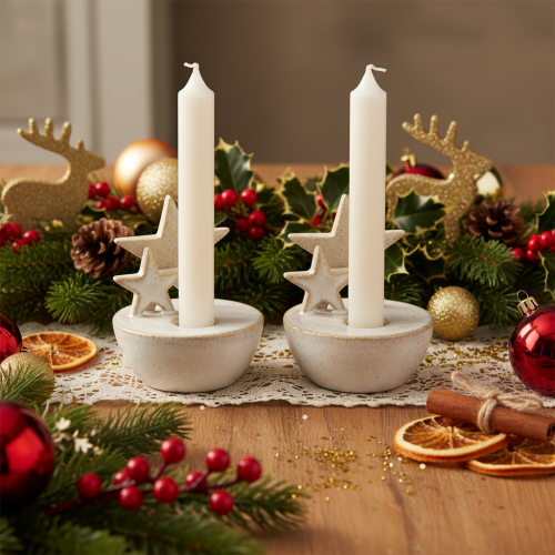 Keramische sterrenkaarsenstandaards, kerstdecoratie, 11 cm, 2 stuks | Floristik24.nl