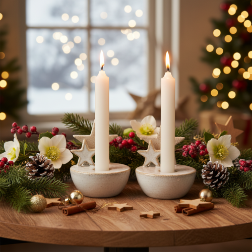 Keramische sterrenkaarsenstandaards, kerstdecoratie, 11 cm, 2 stuks | Floristik24.nl