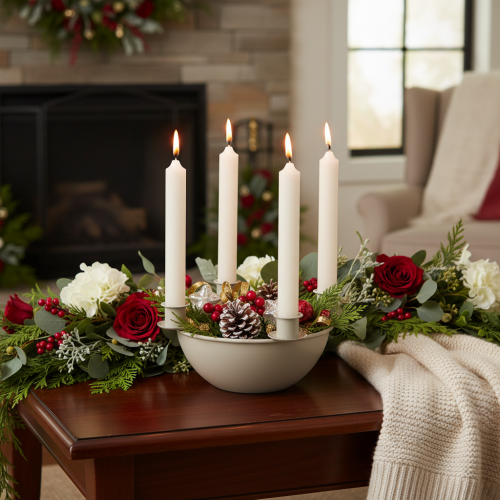 Kandelaar met 4 houders, moderne adventskrans, beige, 15 cm | Floristik24.nl