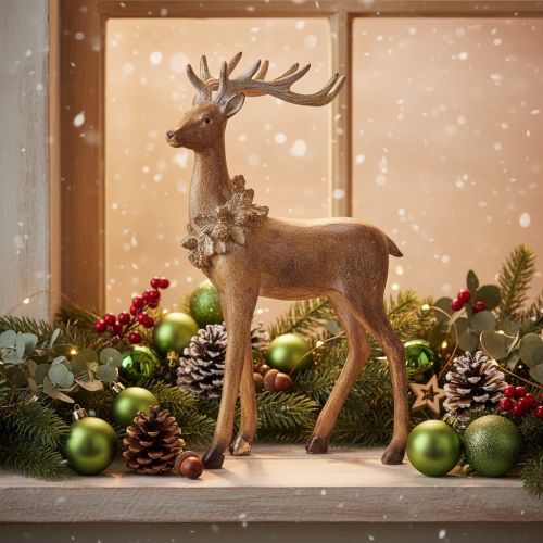 Artikel Decoratief beeldje van een hert met gewei, om neer te zetten, kerstdecoratie, 28 cm