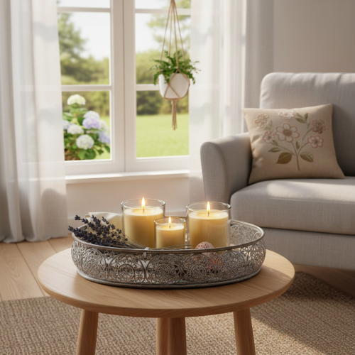 Artikel Decoratieve metalen kom, grijs patroon, ovaal, L36cm/33,5cm, set van 2