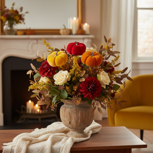 Decoratieve pompoen op draad, herfstdecoratie, fluweel, driekleurige set, 8 cm, 9 stuks | Floristik24.nl