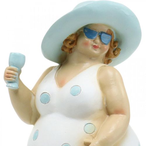 Floristik24 Dame met hoed, zeedecoratie, zomer, badfiguur blauw/wit H27cm