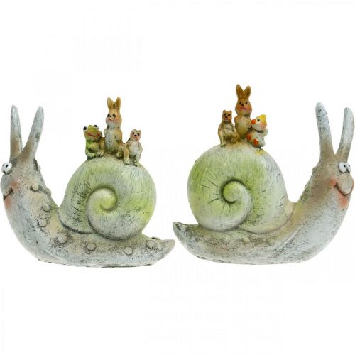 Floristik24 Vriendelijke decoratieve slak met metgezellen, lente, tafeldecoratie, huisslak 2st