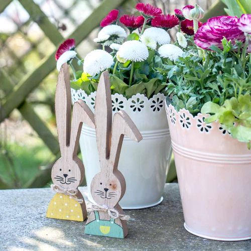 Floristik24 Vrolijke konijntjesdecoratie, lente, paashaaspaar, houten decoratie om op te staan H19cm 6 st