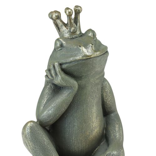 Floristik24 Decoratieve kikker kikkerkoning tuindecoratie kikker met gouden kroon goudgrijs 25cm