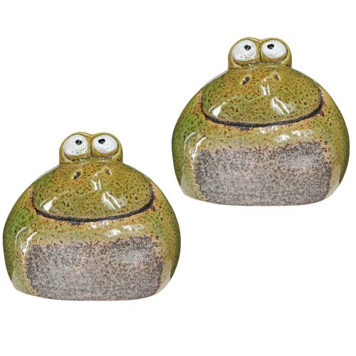 Artikel Kikkerdecoratie groenbruine keramiek kikkerkop H10,5cm 2 stuks