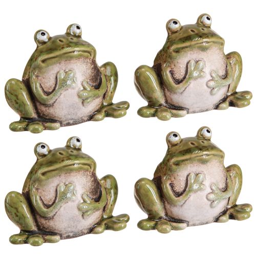 Artikel Kikker Decoratie Keramiek Groen Bruin Vintage Zomer H7cm 4 st