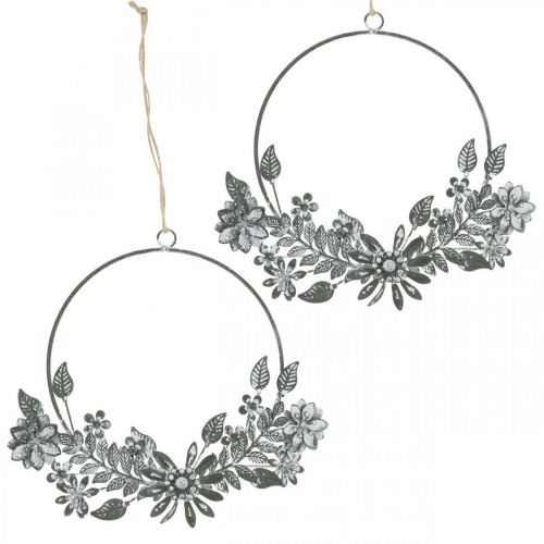 Floristik24 Lentedecoratie, decoratieve ring bloemen, metalen decoratie, hanger bloemdecoratie Ø16cm 2st