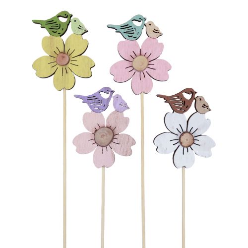 Lentedecoratie bloemstekkers hout vogeldecoratie 8×6cm 12 st