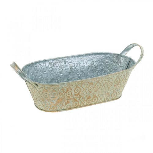 Artikel Lente decoratie bloempot ovale metalen plantenschaal met handgrepen vintage 28×15cm