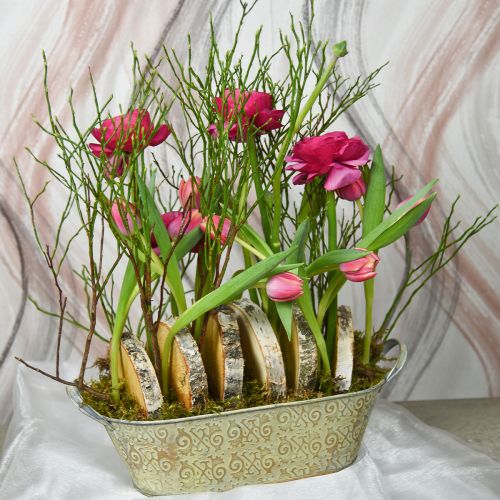 Artikel Lente decoratie bloempot ovale metalen plantenschaal met handgrepen vintage 28×15cm