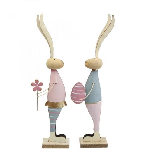 Artikel Lente decoratie konijnen gemaakt van metaal paar konijnen H39cm
