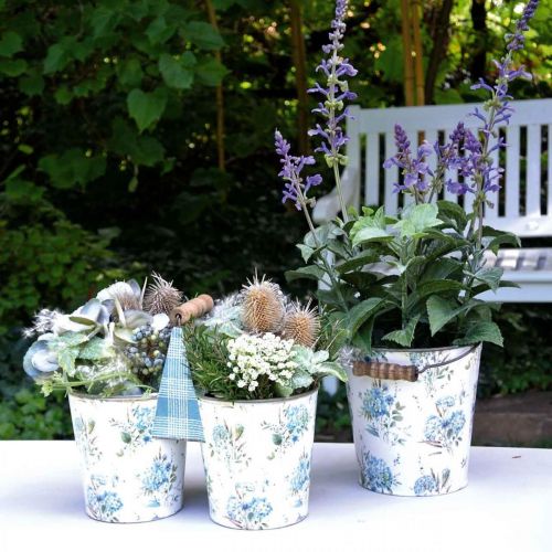 Floristik24 Lentedecoratie, metalen emmer, plantenemmer bloemenpatroon, metalen decoratie H15/11/9.5cm set van 3