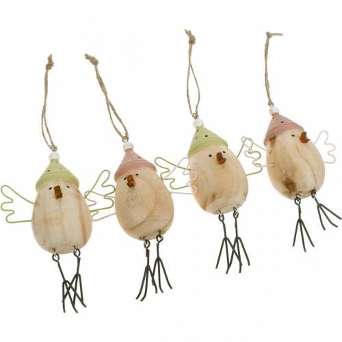 Floristik24 Lentedecoratie, houten vogels, wintervogel met hoed, houten label 4st