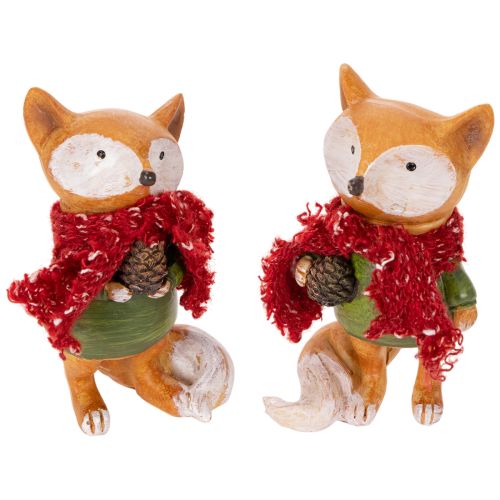 Decoratieve vos met sjaal en dennenappel, 10 cm, 2 stuks kopen | Floristik24.nl