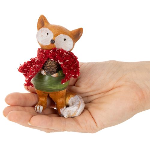 Decoratieve vos met sjaal en dennenappel, 10 cm, 2 stuks | Floristik24.nl