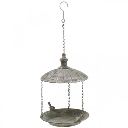 Floristik24 Decoratieve vogelvoederbak, hangend vogelbad, metalen hangmand bruin, gewassen wit Ø25cm H36cm