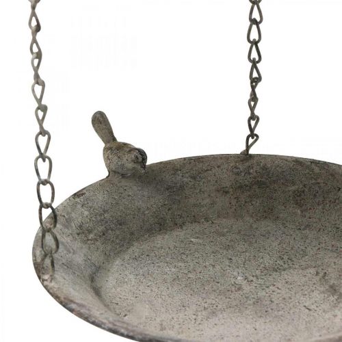 Floristik24 Decoratieve vogelvoederbak, hangend vogelbad, metalen hangmand bruin, gewassen wit Ø25cm H36cm