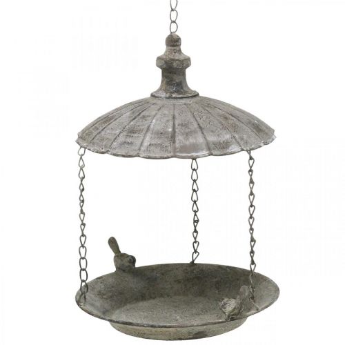 Floristik24 Decoratieve vogelvoederbak, hangend vogelbad, metalen hangmand bruin, gewassen wit Ø25cm H36cm