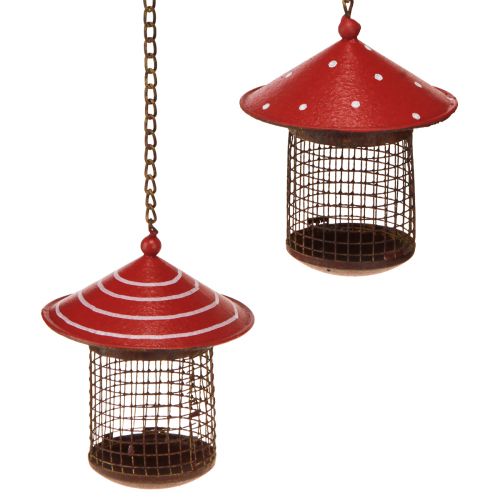 Floristik24 Voederstation vogels vliegenzwam metaal om op te hangen 14cm 2st