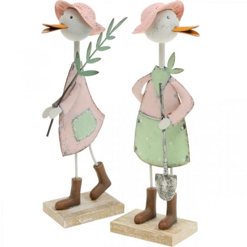 Floristik24 Ooievaar met schep, metalen vogel met tak, decoratieve vogel, tuinfiguur, metalen decoratie H26/28cm set van 2