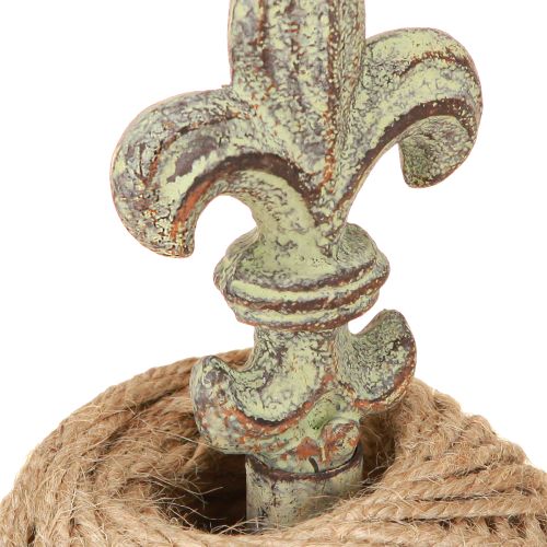 Artikel Antieke decoratieve metalen garenkloshouder met lelie en jute 20,5 cm