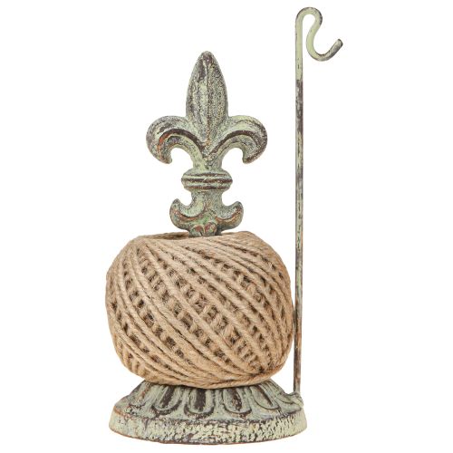 Artikel Antieke decoratieve metalen garenkloshouder met lelie en jute 20,5 cm