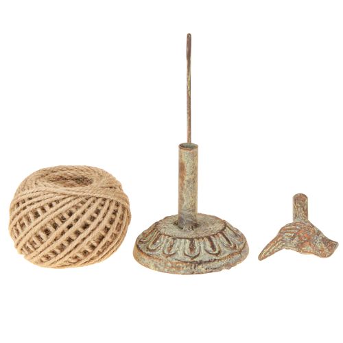 Artikel Vintage metalen kloshouder met vogel en jute garen H17cm