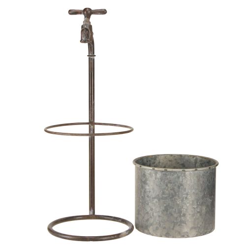 Artikel Tuindecoratie metalen plantenbak met kraan Ø16,5cm H42cm