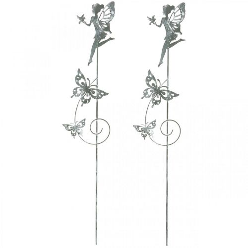 Floristik24 Bloemdecoratie, metalen plug bloemenfee, lente, elf met vlinders, plantenplug 2st