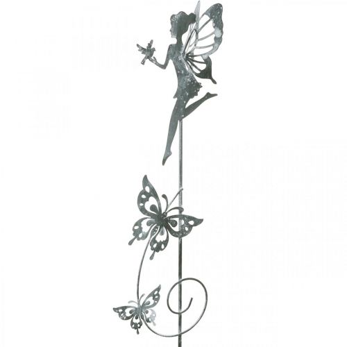 Floristik24 Bloemdecoratie, metalen plug bloemenfee, lente, elf met vlinders, plantenplug 2st