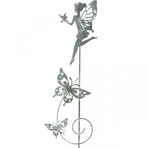 Floristik24 Bloemdecoratie, metalen plug bloemenfee, lente, elf met vlinders, plantenplug 2st