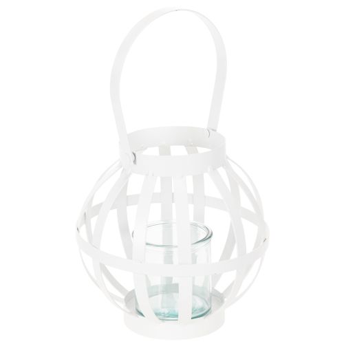 Tuinlantaarn, metaal en glas, hangende kaarsenhouder, wit, Ø18,5 cm kopen | Floristik24.nl